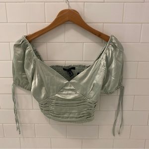 forever 21 sage green satin puff sleeve top